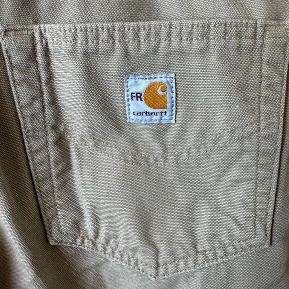 Carhartt Pants Fire Resistant Mens Sz 44 Tan Frayed Work Construction Streetwear - Picture 1 of 14